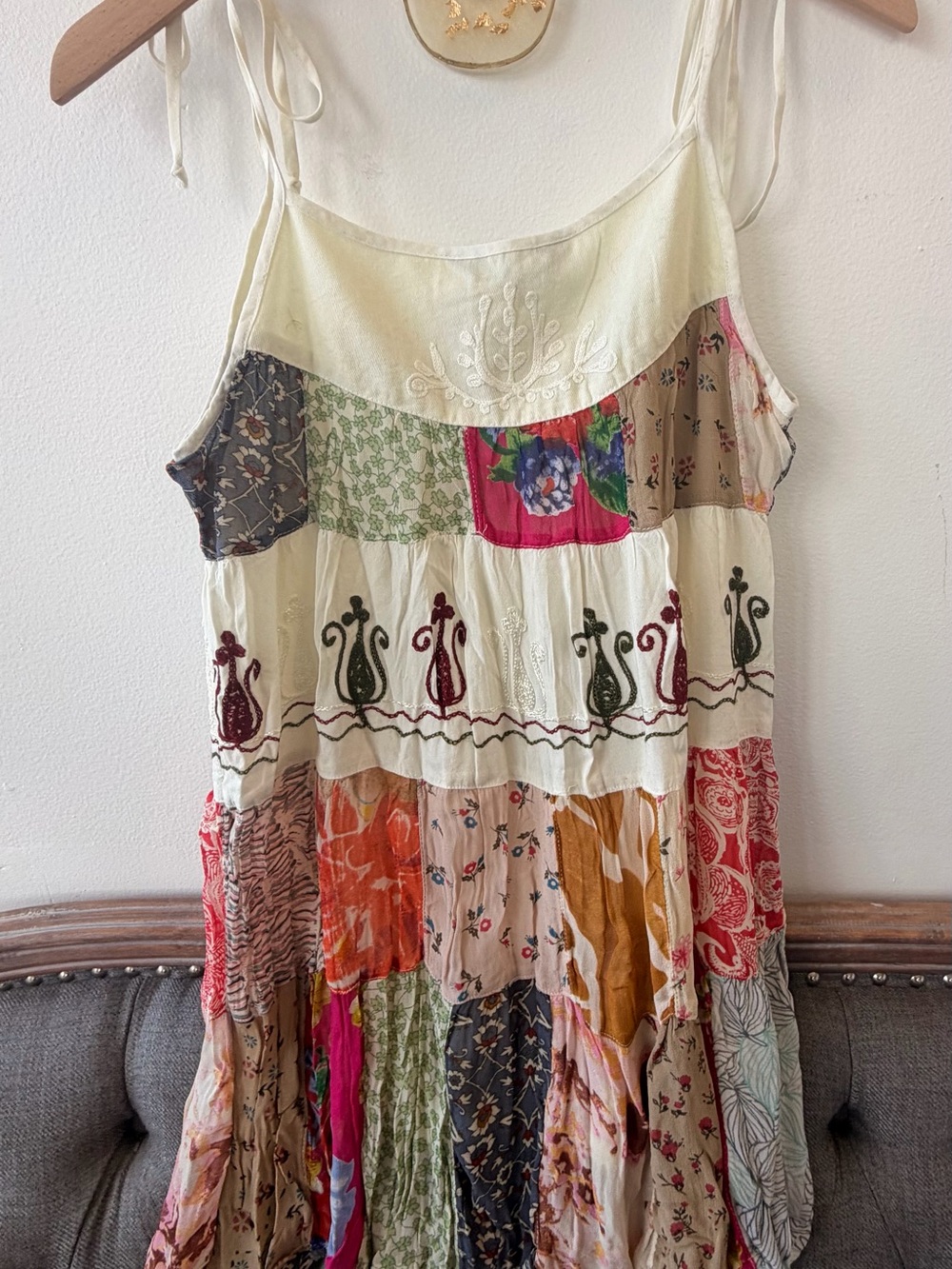 Boho Patchwork Mini Sundress — Multi-Color - Picture 6 of 8